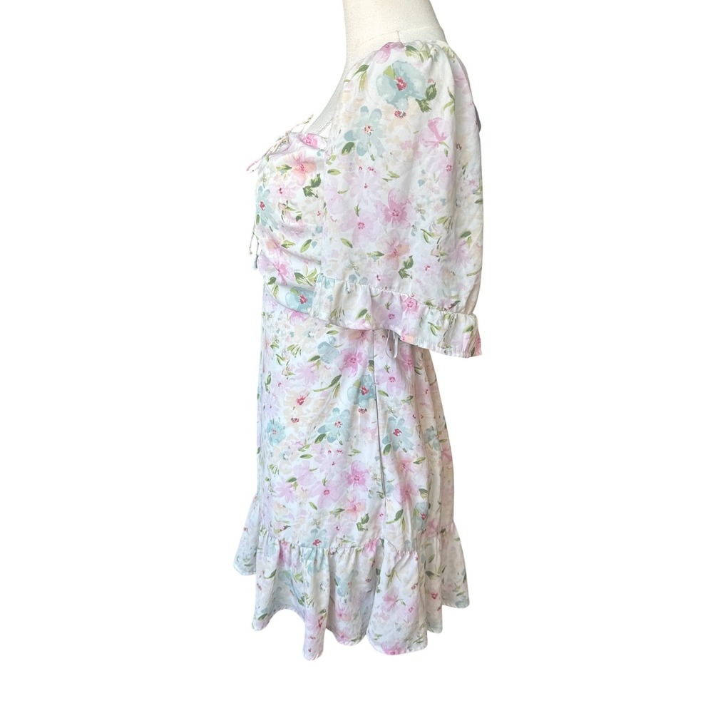 Abercrombie & Fitch Floral Milkmaid Puff Sleeve Mini Dress Size M Smocked Ruffle - Picture 6 of 11